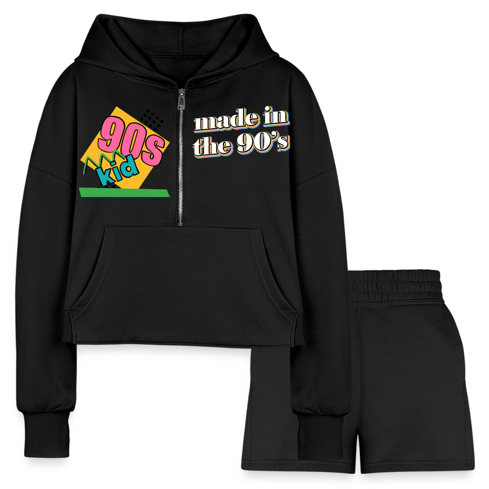 Women’s Cropped Hoodie & Jogger Short Set - black