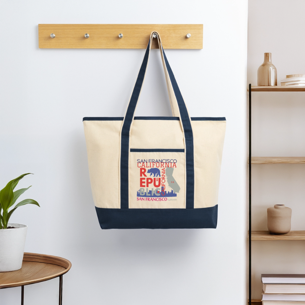 Large Canvas Deluxe Tote - Natural/French Navy