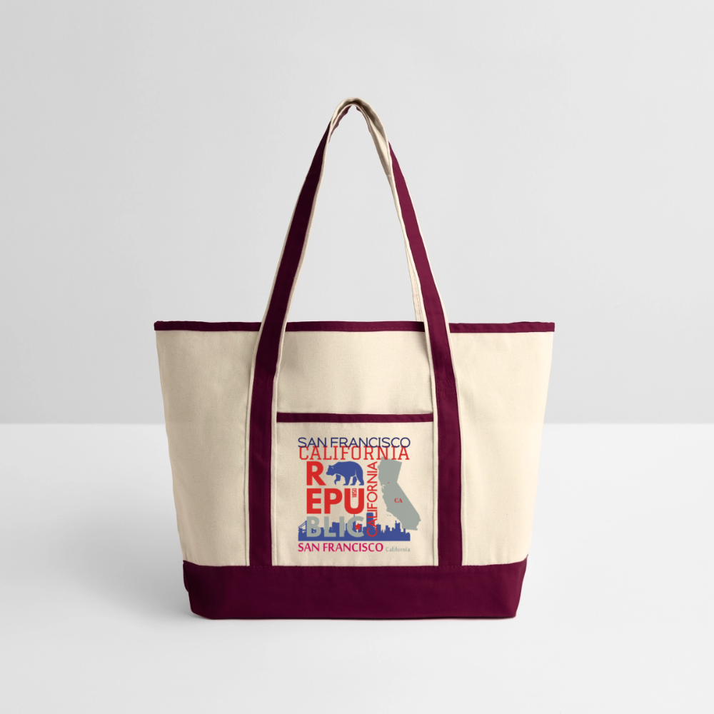 Large Canvas Deluxe Tote - natural/maroon